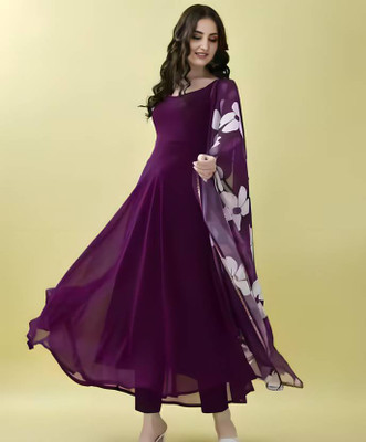 S R CREATION Anarkali Gown(Purple)