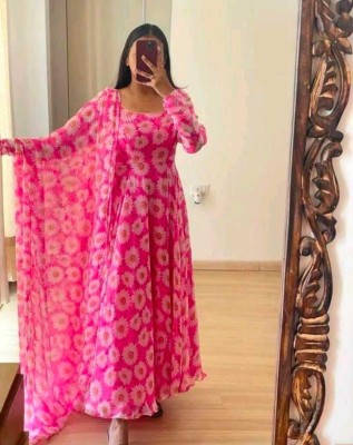 Shree Textiles Anarkali Gown(Pink)