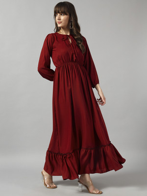 Raiyani Enterprise Women Fit and Flare Maroon Midi/Calf Length Dress