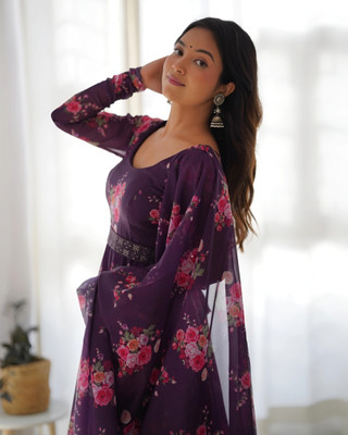 MBI CREATION Anarkali Gown(Purple)