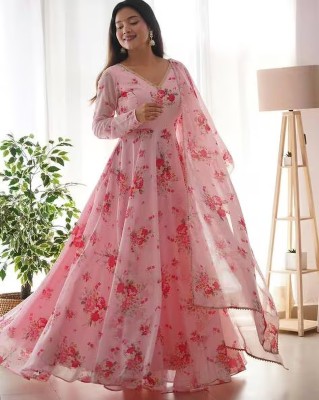 OMKAR TEX Anarkali Gown(Pink)