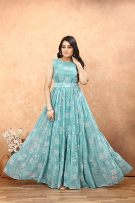 Odd by chansi Trendz Flared/A-line Gown(Light Blue)