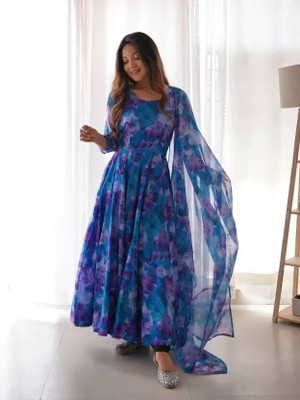 NYALKARAN ENTERPRISE Anarkali Gown(Blue)