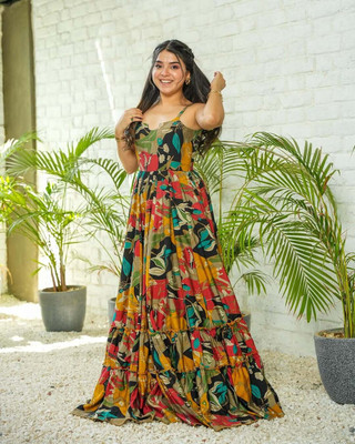 Ladli Trends Flared/A-line Gown(Multicolor, Black)