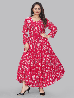 Shree Textiles Anarkali Gown(Maroon)
