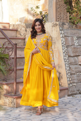 MAAENTERPRISE Anarkali Gown(Yellow)