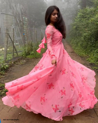 LAHER FASHION Anarkali Gown(Pink)