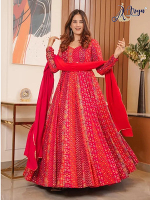 JayBhawani Fashion Anarkali Gown(Red)
