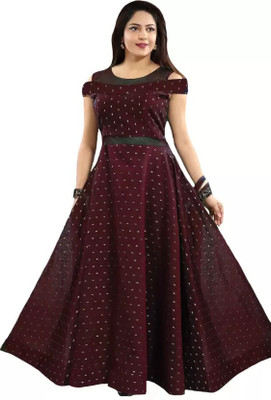 pramukh creation Flared/A-line Gown(Maroon)