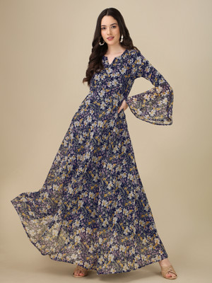 Flaunt Flared/A-line Gown(Dark Blue)