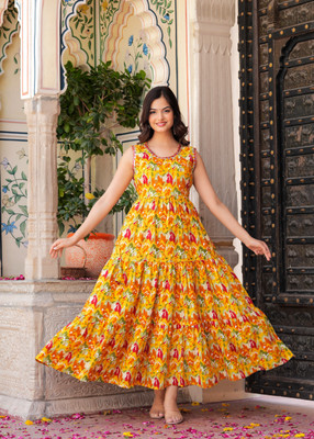 CHARVI CREATION Flared/A-line Gown(Yellow)