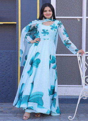 MANSI ENTERPRISE Anarkali Gown(Light Blue)
