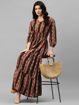Raiyani Enterprise Women Fit and Flare Black Maxi/Full Length Dress