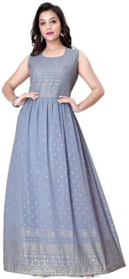 RUDRANI FASHION Flared/A-line Gown(Grey)