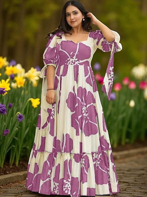 Barters boutique Flared/A-line Gown(Purple, White)