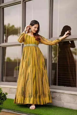 SHREE INFINITY EXPORT Straight Gown(Yellow)