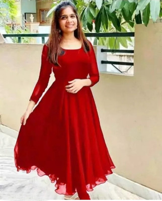 Lakshya Fashion Mart Women Solid Anarkali Kurta(Red)