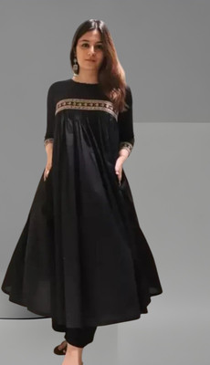 sikha Women Solid Anarkali Kurta(Black)