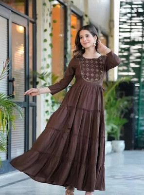 CHARVI CREATION Flared/A-line Gown(Brown)