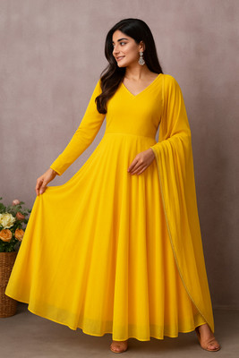 ManyaaFashions Anarkali Gown(Yellow)