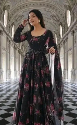 D'CART Flared/A-line Gown(Black, Pink)