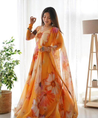 FancyFits Anarkali Gown(Orange)