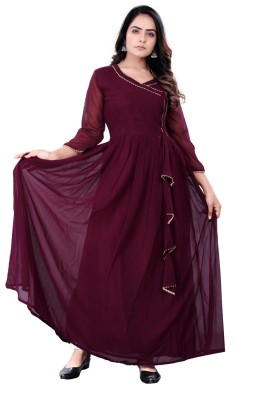 VISHAL CREATION Women Solid Anarkali Kurta(Purple)