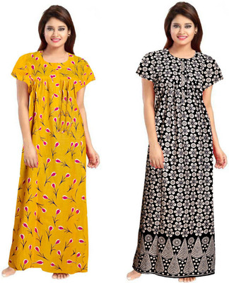 LA fashion Women Nighty Set(Black, Yellow)