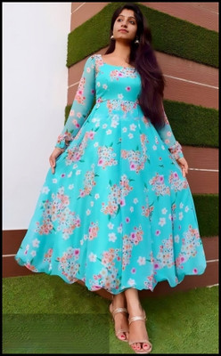 DRI ENTERPRISE Anarkali Gown(Light Blue)