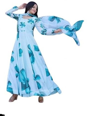 MITVAENTERPRISE Women Floral Print Ethnic Dress Kurta(Blue)