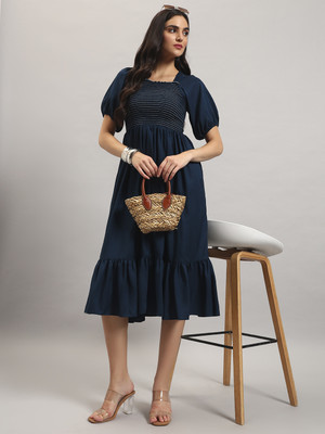Jash Creation Women Fit and Flare Blue Ankle Length Dress