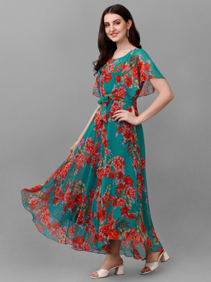 Fashion2wear Anarkali Gown(Green, Red)