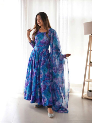 NYALKARAN ENTERPRISE Anarkali Gown(Blue)