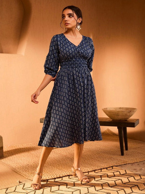 Femvy Flared/A-line Gown(Dark Blue)