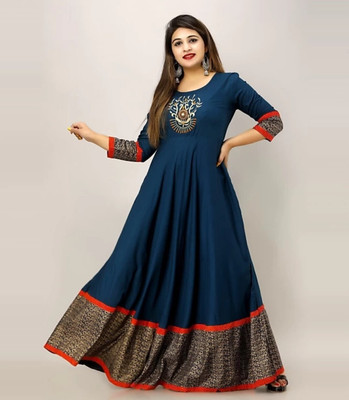 Mohini Fashion Straight Gown(Dark Blue)