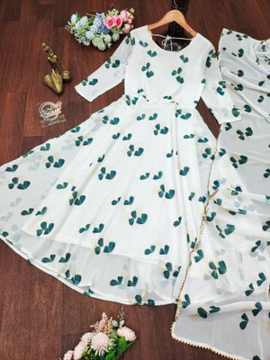 JS CREATIVE Anarkali Gown(White)