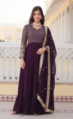 FASHION BASKET Flared/A-line Gown(Purple)