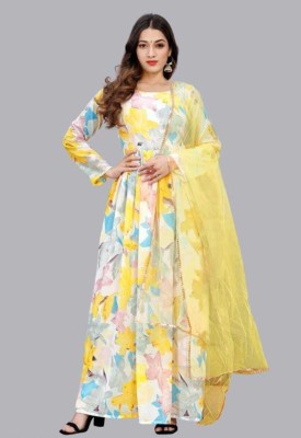 Prime Poster Anarkali Gown(Yellow, White)