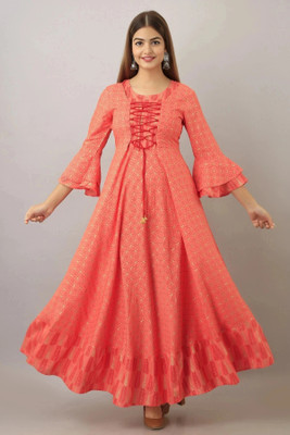 SATLOK CREATION Anarkali Gown(Orange)