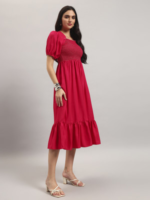 Krunal Raiyani Women Fit and Flare Pink Ankle Length Dress