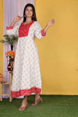 Simple Creation Anarkali Gown(Red, White)