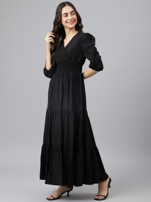 Raiyani Fashion Women Solid Anarkali Kurta(Black)