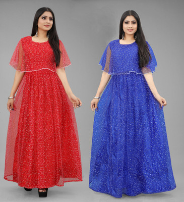 DECOFIN Flared/A-line Gown(Red, Blue)