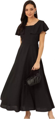 ladik way Flared/A-line Gown(Black)