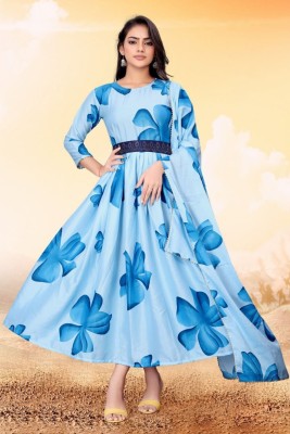 OM FAB TEX Anarkali Gown(Light Blue)