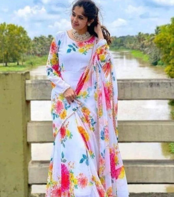 RAJESH TEX Anarkali Gown(White)