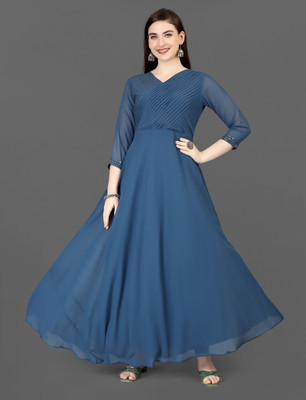 The Leady Designer Flared/A-line Gown(Blue)