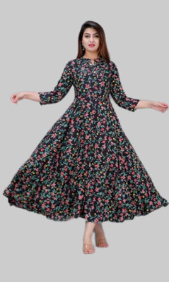 GALAXY CREATION Anarkali Gown(Black, Multicolor)