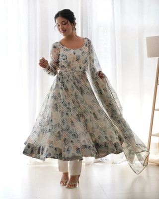 OMKAR TEX Anarkali Gown(White)
