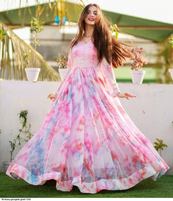 Savtricreation Anarkali Gown(Pink)